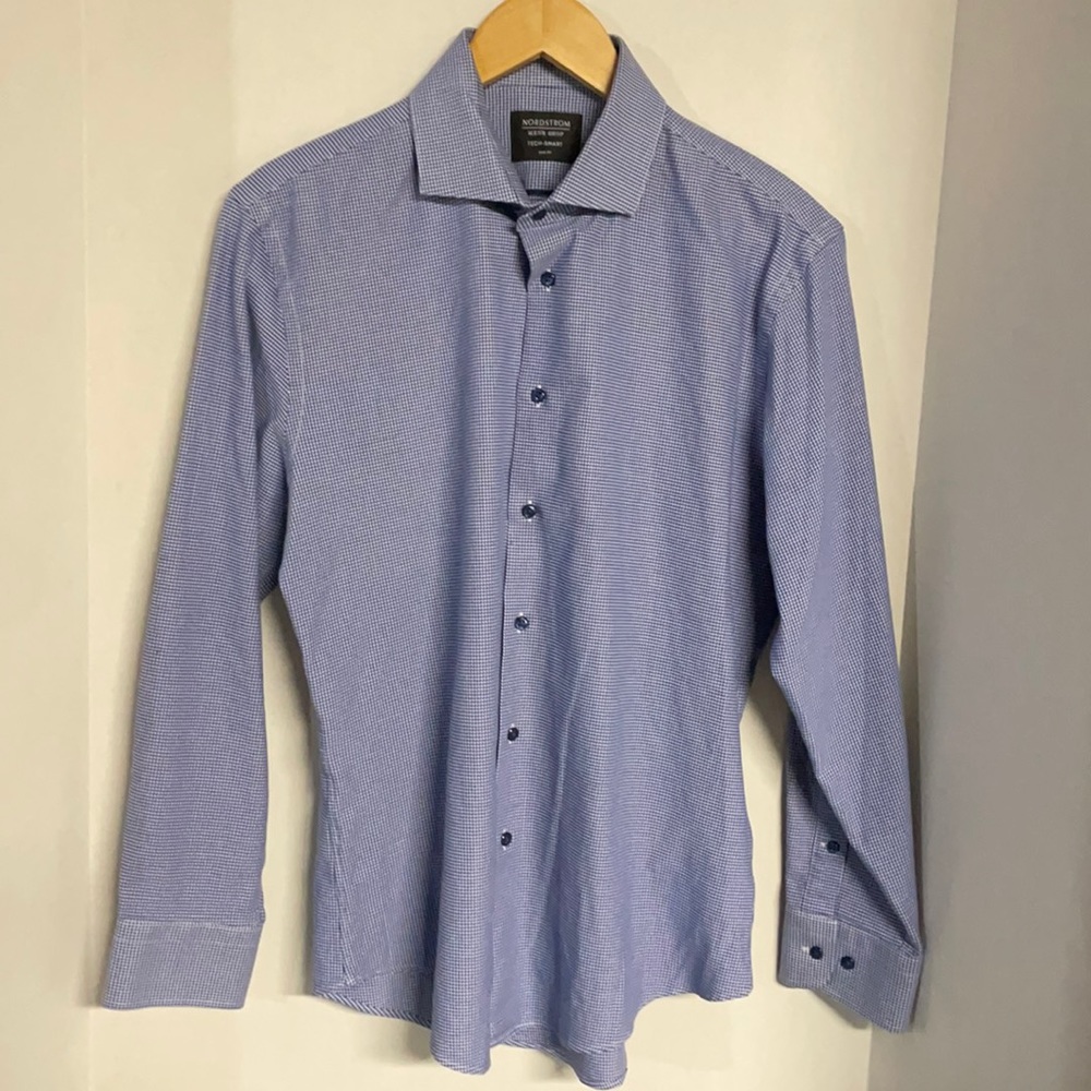 Nordstrom Men’s Shop 32-30 15.5” Tech Smart Trim Fit Gingham Check Shirt